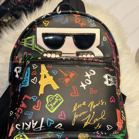 Karl Lagerfeld Paris Maybelle Collection Graffiti In Paris Backpack Black NWT - Picture 5 of 13
